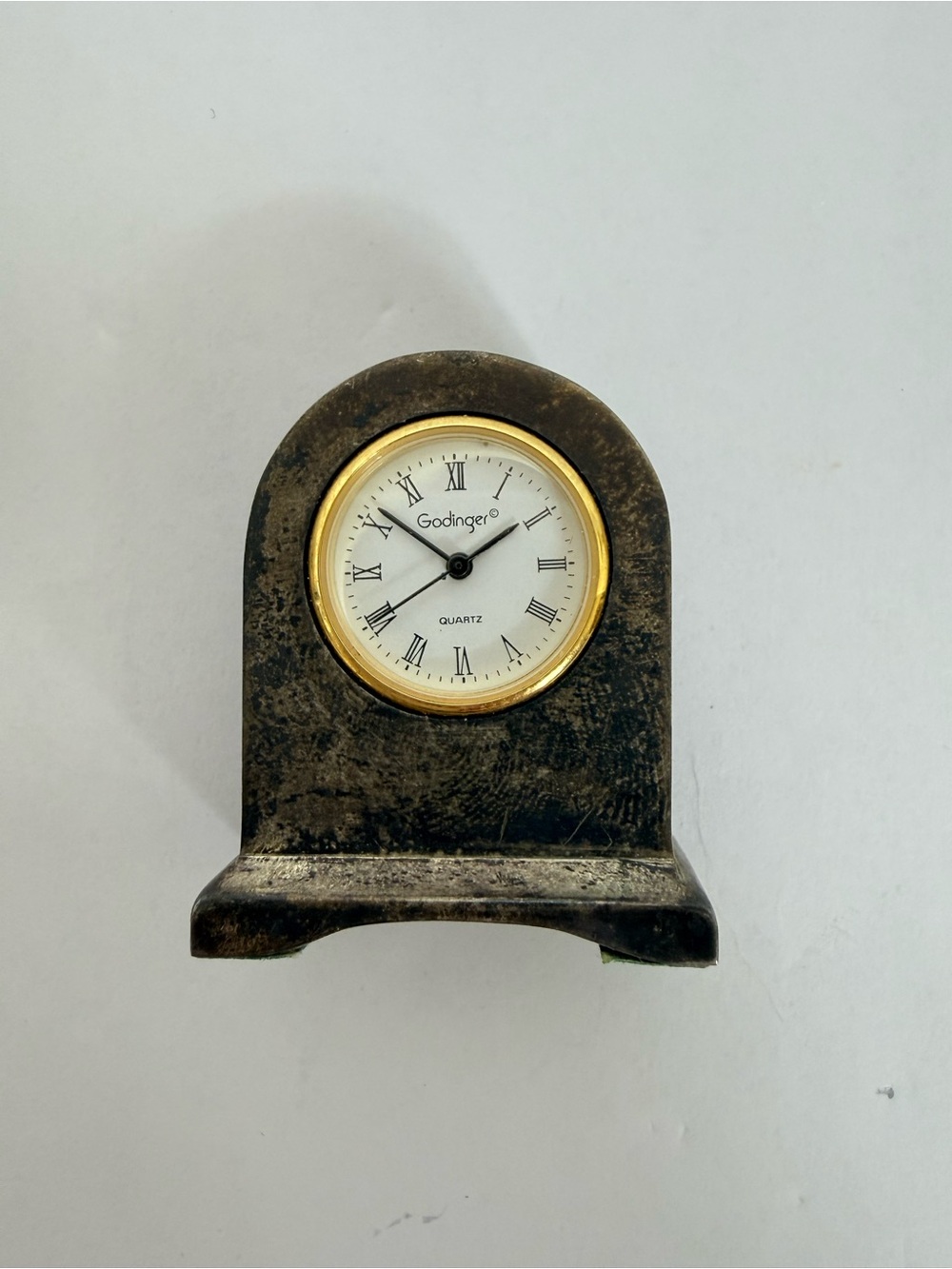 Godinger Brass Tarnished Miniature Mantel Clock Hong Kong Vintage 1.5”